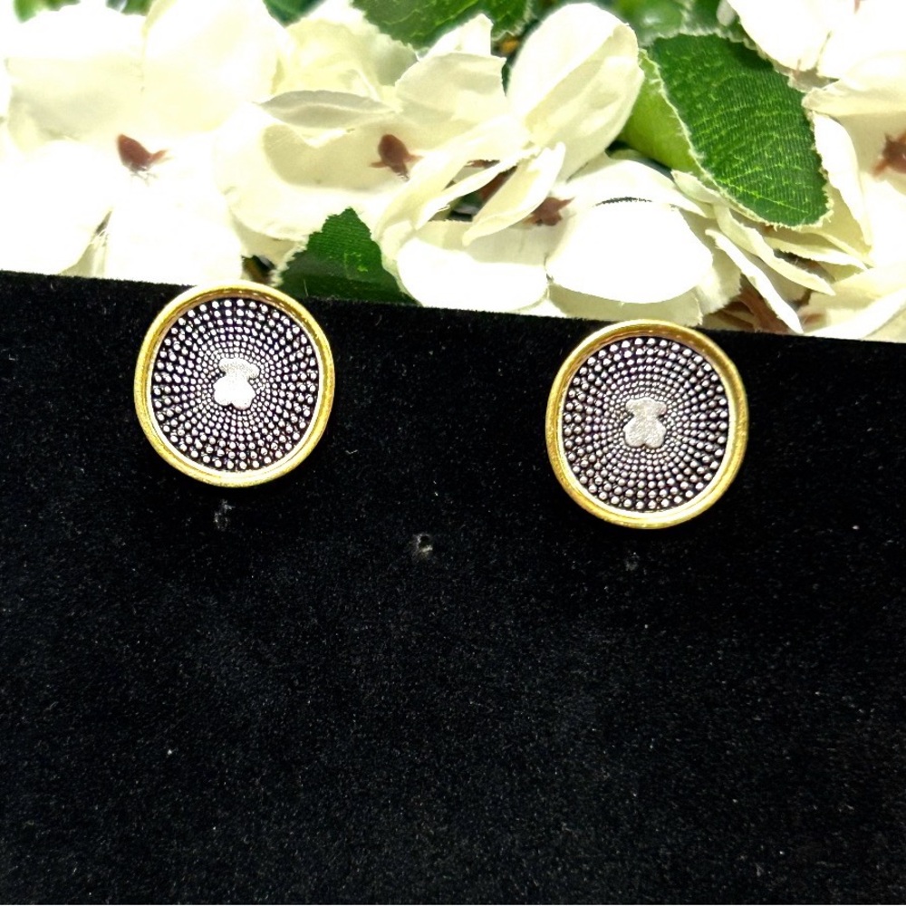 Oursin earrings with bezel with gold plated on silver 19MM
